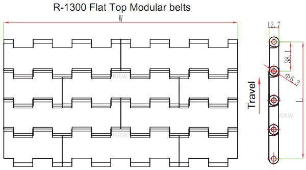 R-1300 Flat Top 4705 Modular Belts 38.1 mm