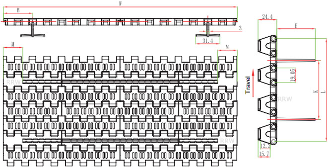 R-300 Modular Belts 5936 with Flights Positracks Tabs