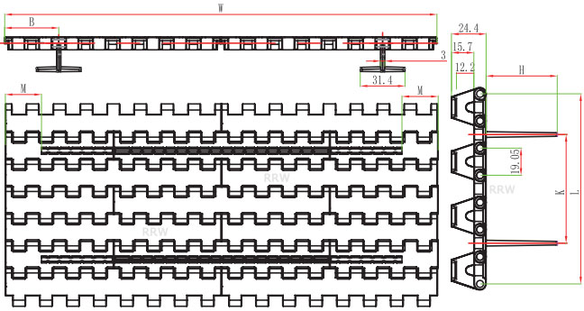 R-400 Modular Belts 5935 with Flights Positracks Tabs